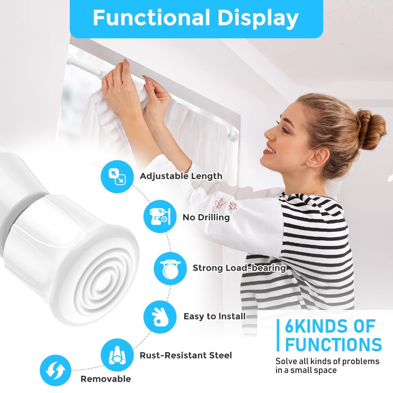 AIZESI 3pcs White Spring Tension Rond Short Curtain Rods Small Tension Rods 17 to 28 Inch Adjustable Curtain Rod Tension Extendable Spring Rod for Home Window Kitchen - Image 2